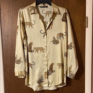 Zara Silky Leopard Print Long Sleeve Blouse